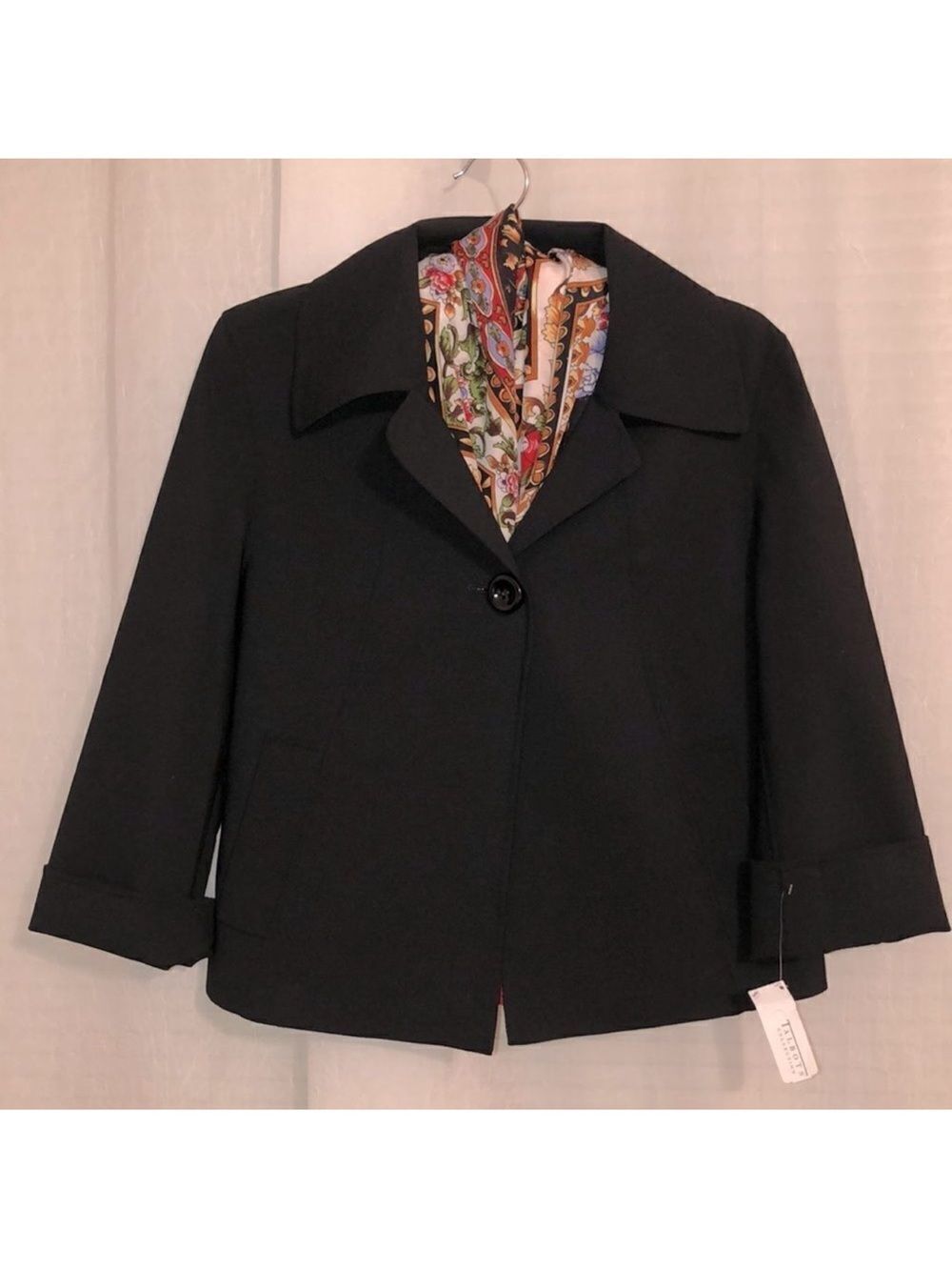 Talbots S Collection Black One Button Cuffed Sleeve Light Jacket